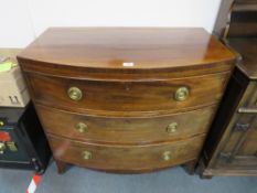 A VICTORIAN MAHOGANY BOW FRONT THREE DRAWER CHEST H 86 cm, W 94 cm
