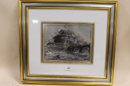 A FRAMED AND GLAZED SILVER EMBOSSED PLAQUE/ PICTURE OF ROMA - CASTEL SANT' ANGELO BY MAURIZIO PANACC