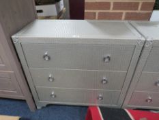 A MODERN SILVER LEATHER EFFECT THREE DRAWER CHEST H 77 cm, W 81 cm, D 36.5 cm