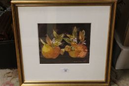 LEONARD GRAY (b.1925). Still life study of two apples, signed and dated 1991 lower right,