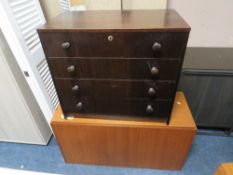A RETRO TEAK DRESSING TABLE TOGETHER WITH A BLANKET BOX