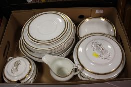 A TRAY OF LOSOL WARE GILDED DINNER WARE