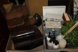 TWO BOXES OF MODERN EX SHOW HOME SUNDRIES TO INCLUDE TRINKET BOXES