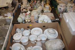 A TRAY OF ASSORTED CERAMICS TO INCLUDE COLLECTORS PLATES, TOGETHER WITH A TRAY OF CHODZIEZ POLISH