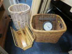 A COLLECTION OF ASSORTED WICKERWARE TO INC TWO LARGE BASKETS