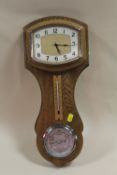 A LIGHT OAK GARRARD WALL BAROMETER/CLOCK