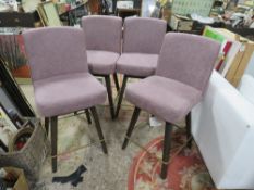 A SET OF FOUR MODERN UPHOLSTERED SWIVEL BAR STOOLS