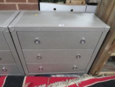 A MODERN SILVER LEATHER EFFECT THREE DRAWER CHEST H 77 cm, W 81 cm, D 36.5 cm