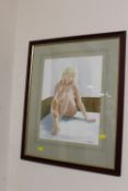 A FRAMED AND GLAZED WATERCOLOUR OF A SEATED NUDE SIGNED FA WOODHEAD