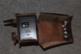 A SKYMASTER GHOST HIGH SPEED TIMING CLOCK IN LEATHER CASE TOGETHER WITH A WALKING CANE