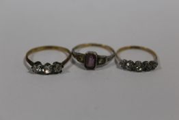 THREE 9CT AND SILVER DRESS RINGS