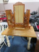 A SMALL KITCHEN TABLE AND A PINE TRIPLE MIRROR (2)