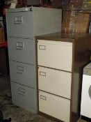 A FOUR DRAWER FILING CABINET TOGETHER WITH A THREE DRAWER EXAMPLE (2)