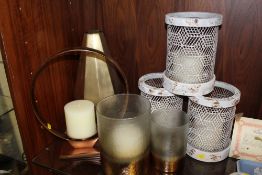 A COLLECTION OF MODERN CANDLE HOLDERS TOGETHER WITH A VASE