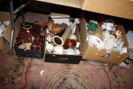FIVE BOXES OF ASSORTED CHINA AND CERAMICS TO INCLUDE AYNSLEY, ROYAL ALBERT, WADE ETC.