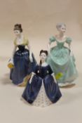 TWO ROYAL DOULTON FIGURES, DEBBIE HN2385 AND MELANIE HN2271 TOGETHER WITH A COALPORT HENRIETTA