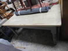 A LARGE PAINTED PINE KITCHEN TABLE, H 78 cm, W 89 cm, L 183 cm
