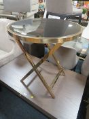 A MODERN ART DECO STYLE GLASS AND METAL OCCASIONAL TABLE, H 70 cm, Dia. 65 cm