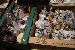 THREE BOXES OF ASSORTED CERAMIC FIGURES, DOLLS ETC.