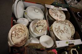 TWO TRAYS OF ASSORTED DINNERWARE TO INCLUDE RUSTIC PATTERN EXAMPLES