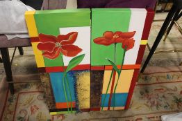 A PAIR OF MODERN RETRO STYLE FLORAL PICTURES SIGNED 'VANGOCHA' VERSO