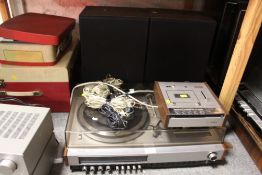 A PHILLIPS RH802 RECORD DECK TOGETHER WITH A PHILLIPS CASSETTE RECORDER AND SPEAKERS