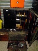 A TOOL CABINET PLUS CONTENTS, BOX, VINTAGE TOOLS, CASED JIGSAW ETC