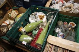 THREE ASSORTED BOXES OF CERAMICS AND GLASSWARE TO INCLUDE SCENT BOTTLES ETC...