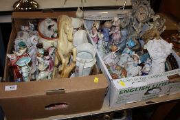 TWO TRAYS OF CERAMIC FIGURES ETC.