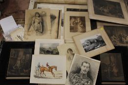 A LARGE QUANTITY OF UNFRAMED ANTIQUE ENGRAVINGS AND PRINTS ETC.