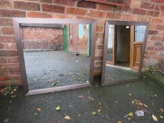 TWO MODERN SILVER FRAMED WALL MIRRORS, LARGEST 90 x 90 cm (2)