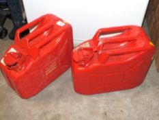 TWO RED JERRY CANS