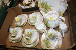 A TRAY OF ROYAL ALBERT CROWN CHINA 'KENTISH ROCKERY' TO INCLUDE A TEAPOT, TRIOS ETC.