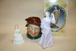 A ROYAL DOULTON JULIE FIGURE HN 2995, TOGETHER WITH A COALPORT FIGURE, ROYAL DOULTON CHARACTER JUG