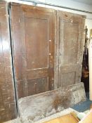 A LARGE PAIR OF TALL SCHOOL TYPE CUPBOARDS H-246 CM W-188 CM A/F