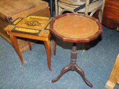 A SMALL INLAID MUSICAL BOX TOGETHER WITH A SMALL PIE CRUST OCCASIONAL TABLE