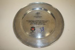 A UEFA CHAMPIONS LEAGUE 900 SILVER COMMEMORATIVE PLATE FOR CHELSEA FC AND BESIKTAS JK