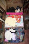 THREE TRAYS OF LADIES CLOTHING AND ACCESSORIES TO INCLUDE SHOES, KANGOL HATS ETC.