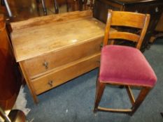 A VINTAGE OAK 2 DRAWER CHEST AND A STOOL (2)