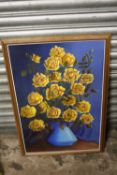 A FRAMED STILL LIFE OIL ON BOARD DEPICTING YELLOW ROSES IN A VASE SIGNED J W GITTINGS