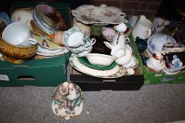 THREE TRAYS OF CERAMICS AND CHINA TO INCLUDE CAPO DI MONTE FIGURES, MINTON, WEDGWOOD ETC
