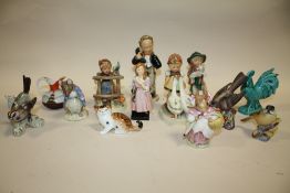 A COLLECTION OF ASSORTED CERAMIC FIGURES TO INCLUDE GOEBEL, ROYAL DOULTON AND BESWICK EXAMPLES