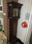 AN ANTIQUE OAK BRASS FACED 30 HOUR LONGCASE CLOCK BY PETER HUTTON - STAFFORD H-187 CM A/F *