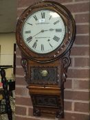 A LOCAL ANTIQUE MAHOGANY WALL CLOCK BY SIMPSON & SONS - WOLVERHAMPTON H-85 CM