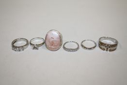 SIX SILVER DRESS RINGS TO INCLUDE GEM SET EXAMPLES, APPROX WEIGHT 39.8G