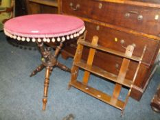 A TRADITIONAL GYPSY STYLE OCCASIONAL TABLE WITH A SMALL SET OF HANGING SHELVES (2)