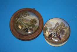 A FRAMED PRATTS POT LID TOGETHER WITH A PRATTS POT
