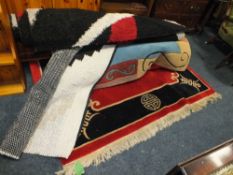 FOUR ASSORTED MODERN WOOLLEN RUGS TO INCLUDE A CHINESE RED/BLACK EXAMPLE (4)