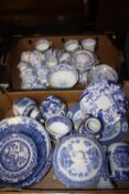 TWO TRAYS OF BLUE AND WHITE CHINA TO INCLUDE A ROYAL CROWN DERBY CABINET PLATE