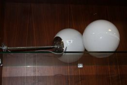 A VINTAGE CHROME EFFECT LIGHT FITTING WITH SPHERICAL SHADE PLUS ANOTHER